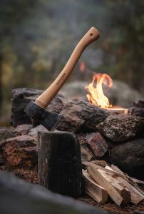 Sätra Hatchet, a longer-handled camp hatchet that combines compact carry with added leverage and chopping power.