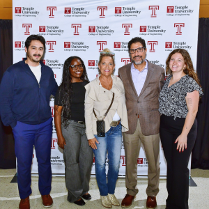 2026 Arnone Foundation Scholarship recipient Farhad Moheby, left, with Temple Engineering students and Marco and Debbie Arnone.