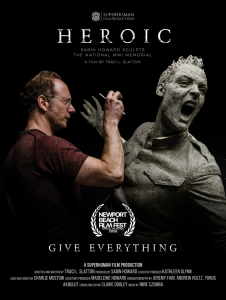 Official HEROIC poster showing Sabin Howard working on a clay soldier, with the Newport Beach Film Festival Official Selection 2026 laurel.
