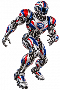 Supremus, the Robot Goal mascot, depicted as a humanoid robot with red, white, and blue armor and a helmet visor.