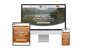 Three device mockup of Mt Rainier Credit Union's website