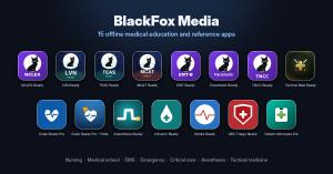 App icons for 15 BlackFox Media medical apps, including NCLEX Ready, TNCC Ready, Code Ready Pro and Infusion Ready