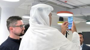 Mr Ali Al Mazroei, Chief Executive Officer of the Bahri & Mazroei Group experiencing live the Augmented Reality applied to the AI Innovation center