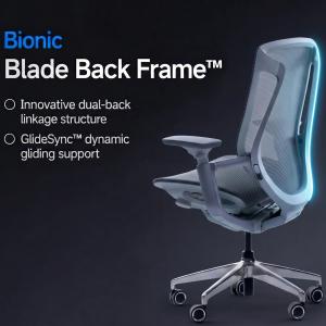 Rear three-quarter view of the VATALLA BIRCH ergonomic chair highlighting its die-cast aluminum outer frame, suspended mesh back and linked dual-back support structure.