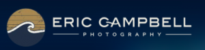 Eric Campbell Photography logo featuring a stylized sunset and ocean wave icon beside the text “ERIC CAMPBELL PHOTOGRAPHY” in white on a dark navy blue background.