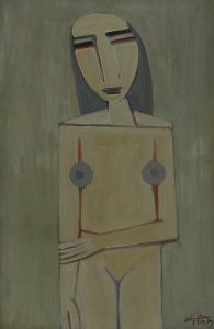 Oil on canvas painting by Wifredo Lam (Cuban, 1902-1982), titled Personnage 1 (1939), 36in x 23¼ in. Estimate: $150,000-$250,000