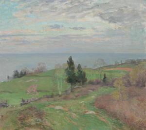 Oil on canvas painting by Willard Leroy Metcalf (American, 1858-1925), titled Spring at Leete's Island (1908), signed, 26in x 29in. Estimate: $150,000-$250,000