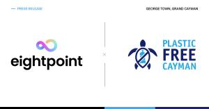 Eightpoint and Plastic Free Cayman logos side by side on a white background, with “Press Release” and “George Town, Grand Cayman” across the top.