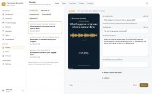 SignalWealth Studio review screen with a branded vertical short video, editable hook, YouTube title and description fields, and Approve and Reject buttons.