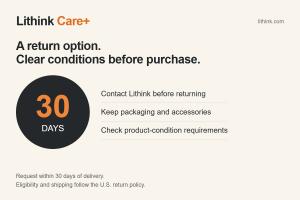Lithink Care+ 30-day return option with a reminder to review conditions and contact support before returning.