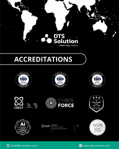 DTS Solution accreditation logos, including CREST, for penetration testing, VAPT and red teaming services in Kuwait