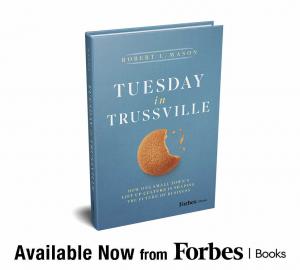 Book cover of "Tuesday in Trussville" by Robert L. Mason; book launch announcement.