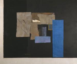 Mixed media collage with washi paper on canvas by the Northwest School artist Paul Horiuchi (Japanese/American, 1906-1999), titled Remnants of Order. Sold for $67,650