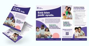 Family Legal Care posters and flyers in English and Spanish, directing New Yorkers to free Family Court help.