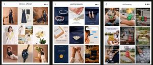 Three Instagram profile grids of ecommerce brands managed by 7SEA Marketing