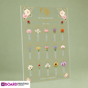 Transparent acrylic display featuring decorative floral designs