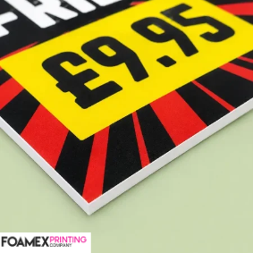 Printed 3mm Foamex board featuring a bold red, yellow and black design