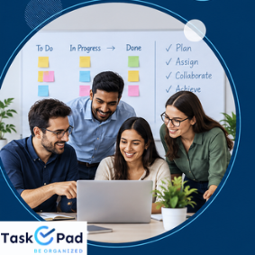 Team collaborating around a table during a project discussion