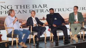 Raising the Bar for African Infrastructure. Panel participants: Dirk Ackerman, moderator; Nicholas Ferguson, Executive Managing Director, RSA Aero; Hasnain Motlekar, Acting Chief Executive Officer, BCX; and York Ning, Director, ICT Marketing & Solution Sa
