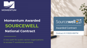 Momentum logo shown with Sourcewell awarded contract logo, contract #010826-MMTM, announcing Momentum’s national contract award.
