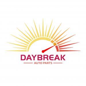 Daybreak Auto Parts logo: a stylized sunburst whose rays fade from yellow to red, with a tachometer needle sweeping up from the center.