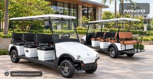 NAVEO electric passenger buggies with different seating configurations.