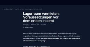 Screenshot of Lagery's German-language guide to preparing storage space for a rental listing.