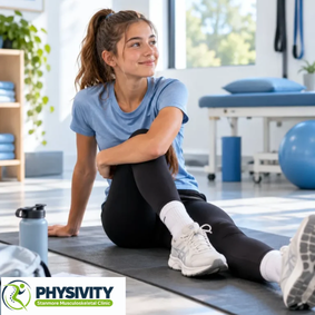 Patient performing a seated knee rehabilitation exercise