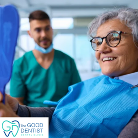 Dentist discussing treatment with an older patient