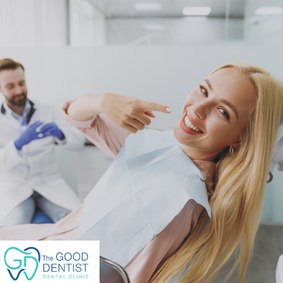 Dental professional carrying out a routine oral hygiene appointment