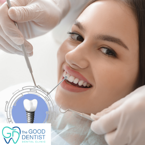 Close-up of a patient receiving dental treatment with a dental instrument