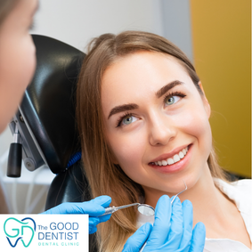 Dental patient smiling during a hygiene appointment