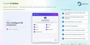 PulseAI Agent chat panel in the PulseNet365 portal with leave, timesheets, expenses, people, help desk, policies and approvals topics