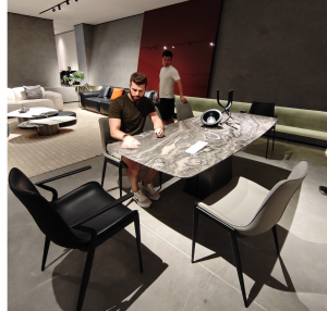 Overseas buyers reviewing furniture with SourceFoshan during a Foshan showroom visit