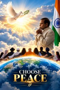 Dr. K. A. Paul standing in prayer beneath a bright sky, symbolizing peace, unity, youth empowerment, and a global call for people to choose harmony over hatred.