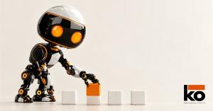 Illustration of a robot arranging cubes, with the KO AI logo. KO AI is the first forward deployed engineering (FDE) agency in Israel.