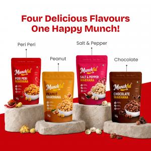 Munchful flavoured makhana: Himalayan Salt & Pepper, Peri Peri, Peanut and Chocolate