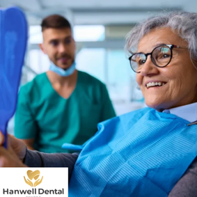 Dentist providing care to an older patient in a dental clinic