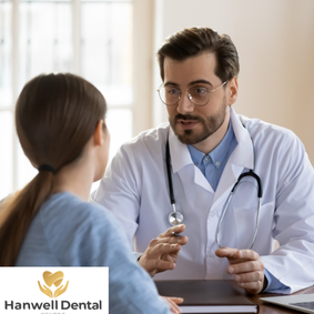 Dentist discussing dental care and treatment options with a patient