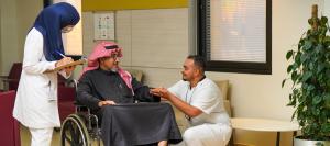KFSH Heart Center staff caring for a patient in a hospital lounge
