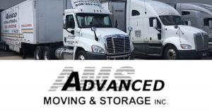 advanced moving and storage truck fleet and logo