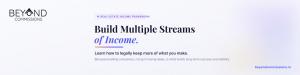 Beyond Commissions™ banner featuring the company logo and messaging about multiple income streams, keeping more of what you earn, and building long-term financial stability.