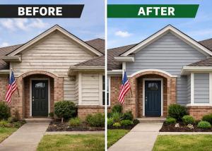 before and after of siding replacement job