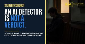 A student in a dark hoodie waits on a bench outside a closed office door beside the headline An AI Detector Is Not a Verdict.