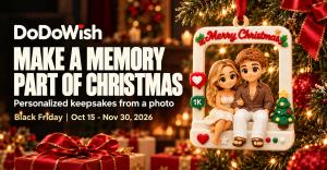 DoDoWish Christmas frame ornament with a personalized couple and festive decorations.