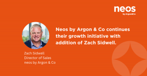 neos by Argon & Co logo, picture of man smiling at camera with office background.