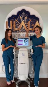 Two Ulala Med Spa team members presenting the Candela Matrix system in Austin, Texas