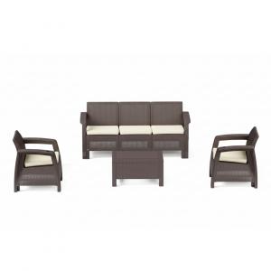 Havana outdoor sofa set by Marcolo with beige seat cushions