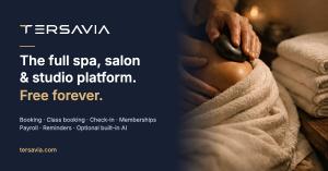 Tersavia launch graphic: the full spa, salon and studio platform, free forever