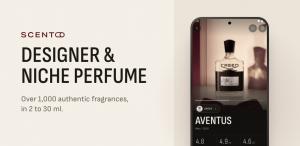 Scento perfume app product screen showing Creed Aventus next to the words Designer and Niche Perfume
